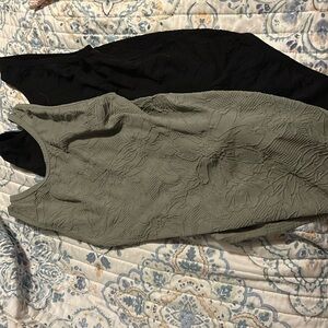 Textured Olive Green and Black Sleeveless Bodysuit